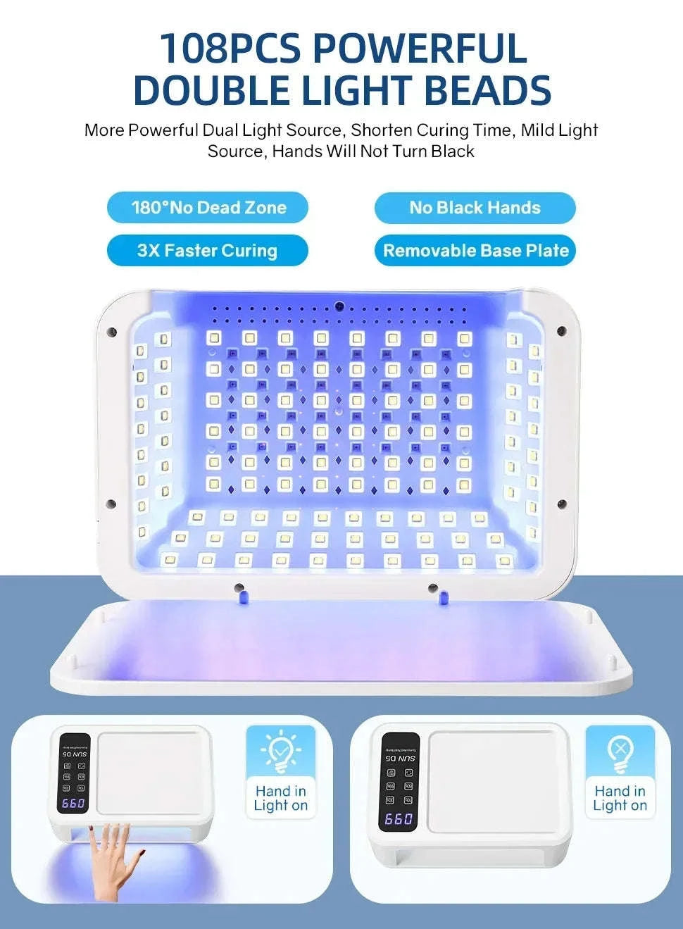 480W UV LED Nail Lamp with Large Space and Whitening Mode-SUN D5 / EU