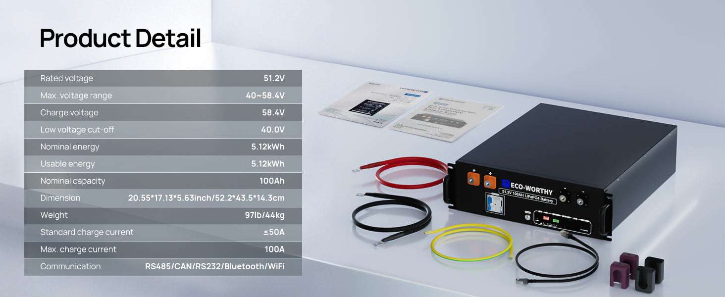 48V 100Ah LiFePO4 Server Rack Battery 5.12kWh with Bluetooth-black / United States