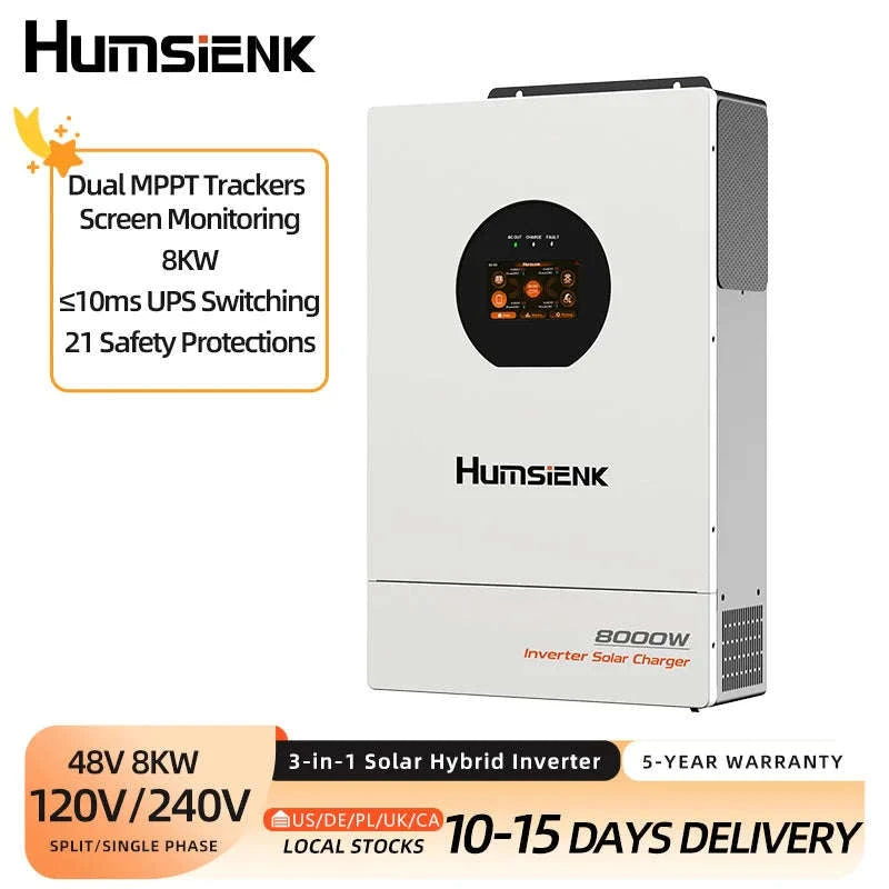 48V 8KW 3-in-1 Solar Hybrid Inverter with Dual MPPT, 120V/240V Split or Single Phase-48V 8KW Inverter / United States