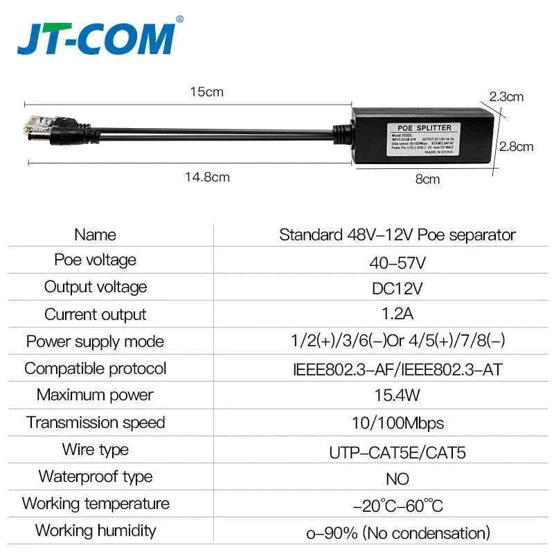 48V to 5V/12V PoE Splitter Power Supply-1000M DC12V 1.2A / 5pcs