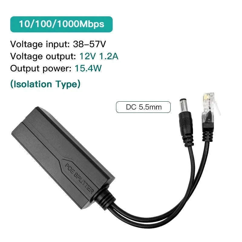 48V to 5V/12V PoE Splitter Power Supply-1000M DC12V 1.2A / 5pcs