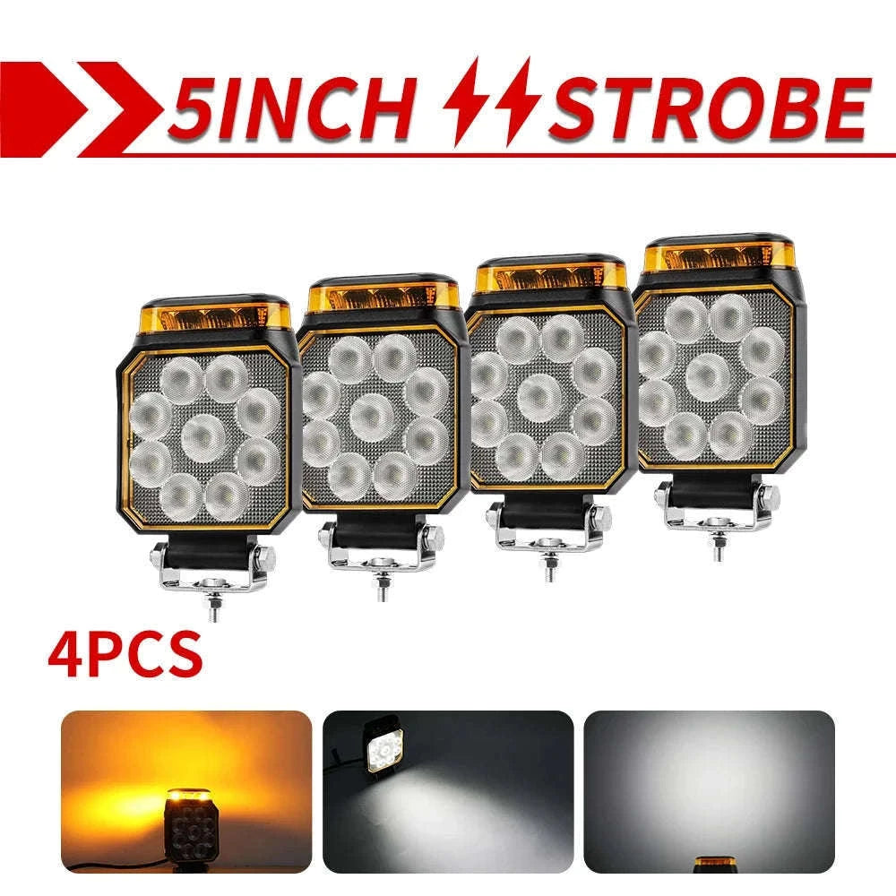 48W Mini LED Work Light Bar for Off-Road Vehicles, 12-24V-4PCS  Strobe DRL