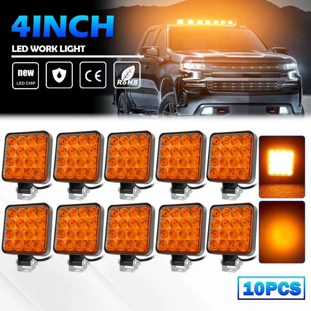 48W Mini LED Work Light Bar for Off-Road Vehicles, 12-24V-4PCS  Strobe DRL
