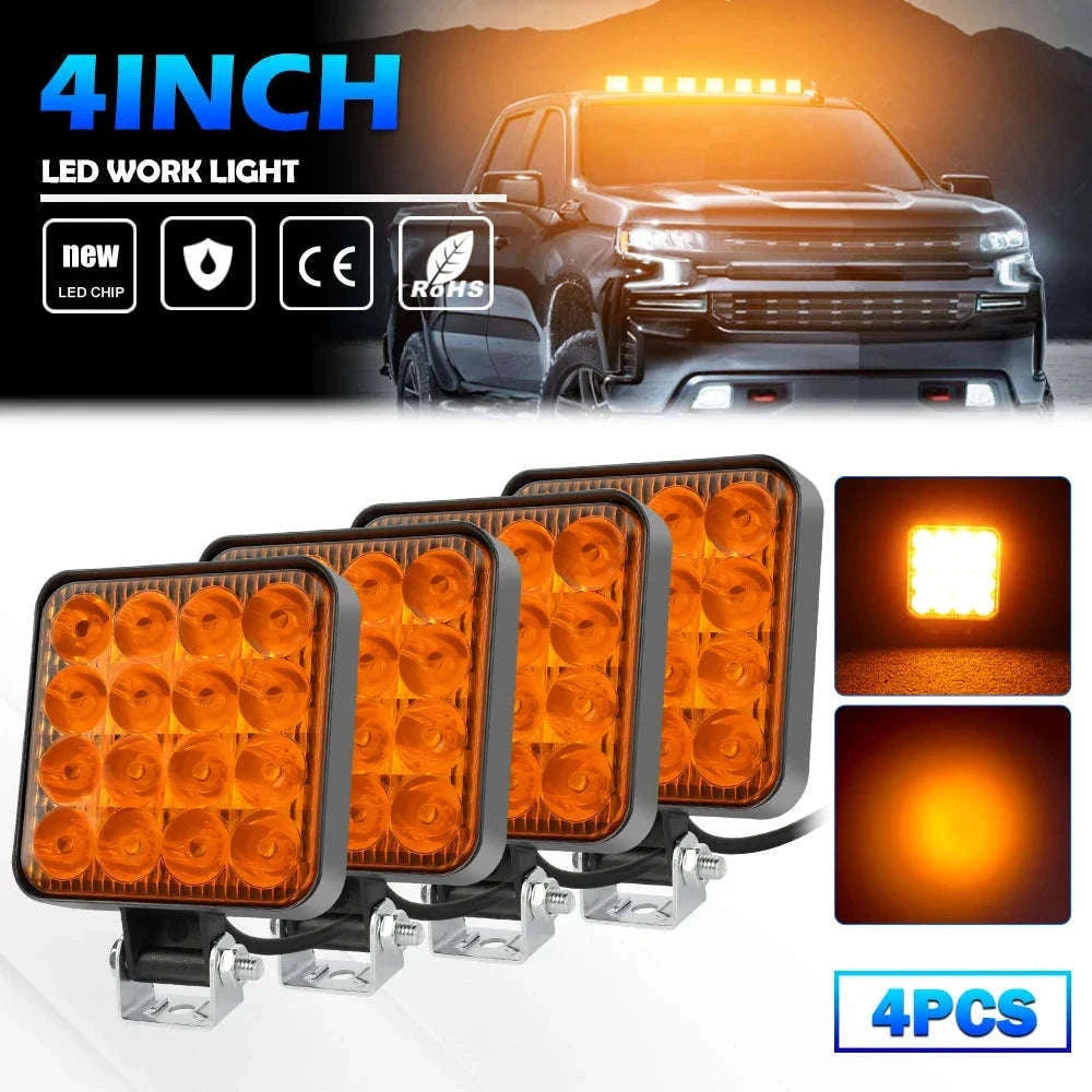 48W Mini LED Work Light Bar for Off-Road Vehicles, 12-24V-4PCS  Strobe DRL