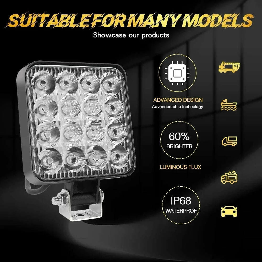 48W Mini LED Work Light Bar for Off-Road Vehicles, 12-24V-4PCS  Strobe DRL