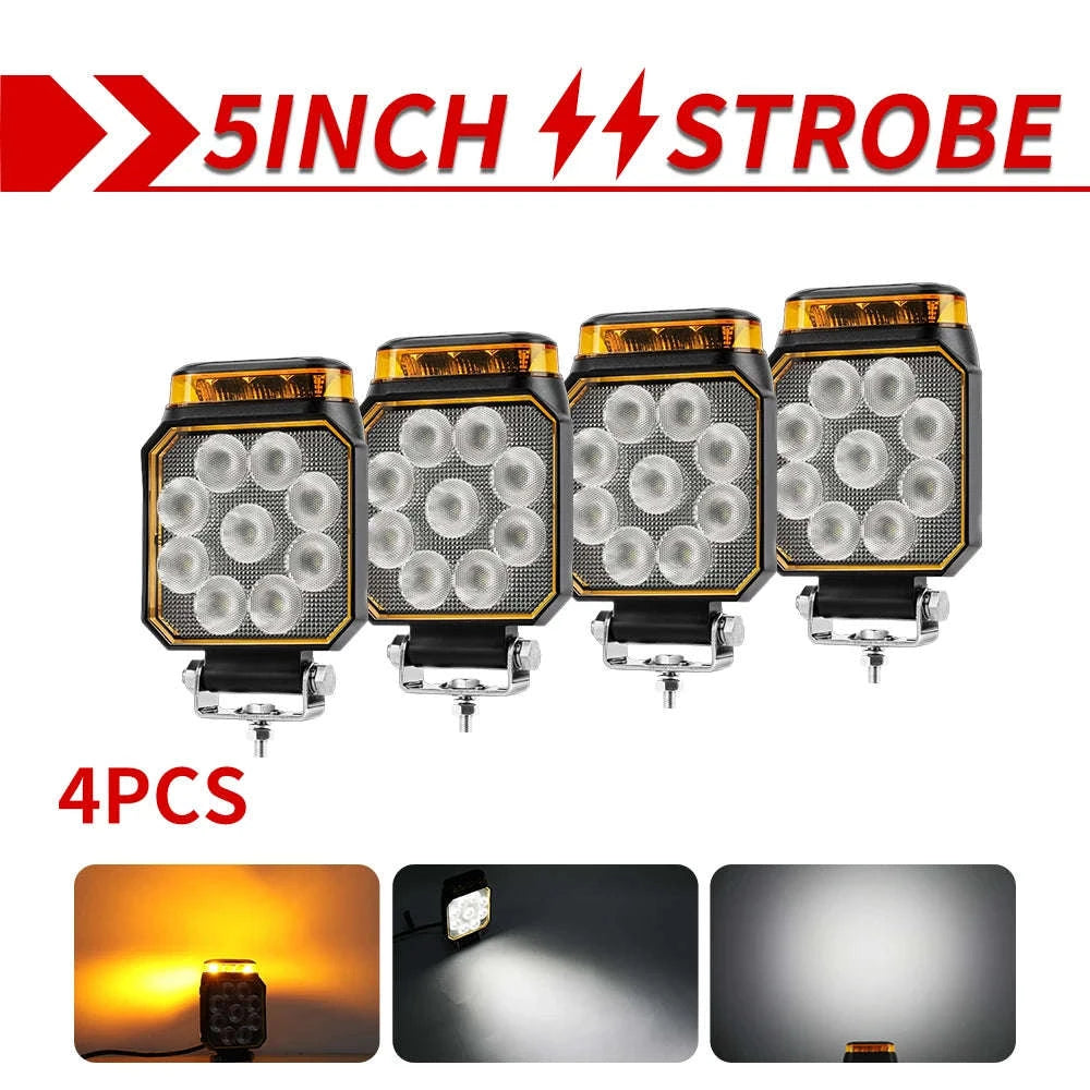 48W Mini LED Work Light Bar for Off-Road Vehicles, 12-24V-4PCS  Strobe DRL