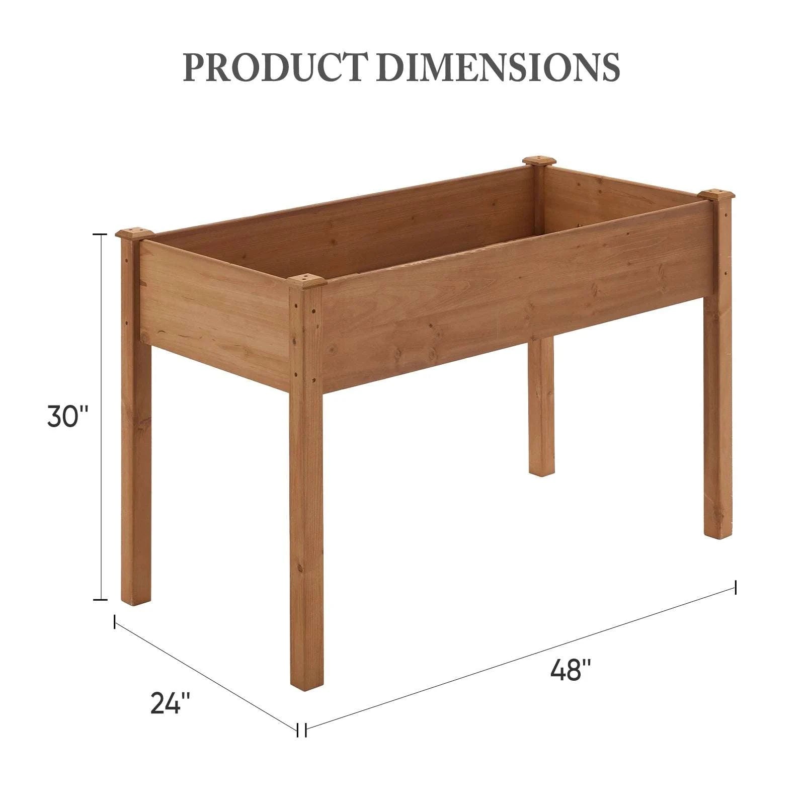 48x24x30in Elevated Wood Planter Box Raised Garden Bed-Brown / United States