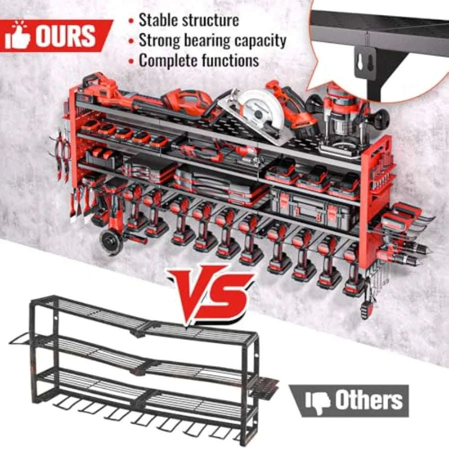 49.8" Wall Mount Power Tool Organizer with 14 Drill Holders-United States / Red / 14DrillsHolder-4Laye