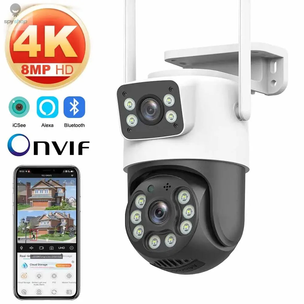 4K 8MP WiFi Surveillance Camera, Dual Lens, 4X Digital Zoom, AI Human Detect, ONVIF, Outdoor Security PTZ IP Cameras Spy-shop.com