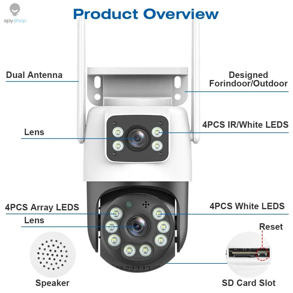 4K 8MP WiFi Surveillance Camera, Dual Lens, 4X Digital Zoom, AI Human Detect, ONVIF, Outdoor Security PTZ IP Cameras Spy-shop.com