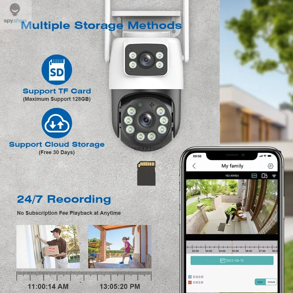 4K 8MP WiFi Surveillance Camera, Dual Lens, 4X Digital Zoom, AI Human Detect, ONVIF, Outdoor Security PTZ IP Cameras Spy-shop.com