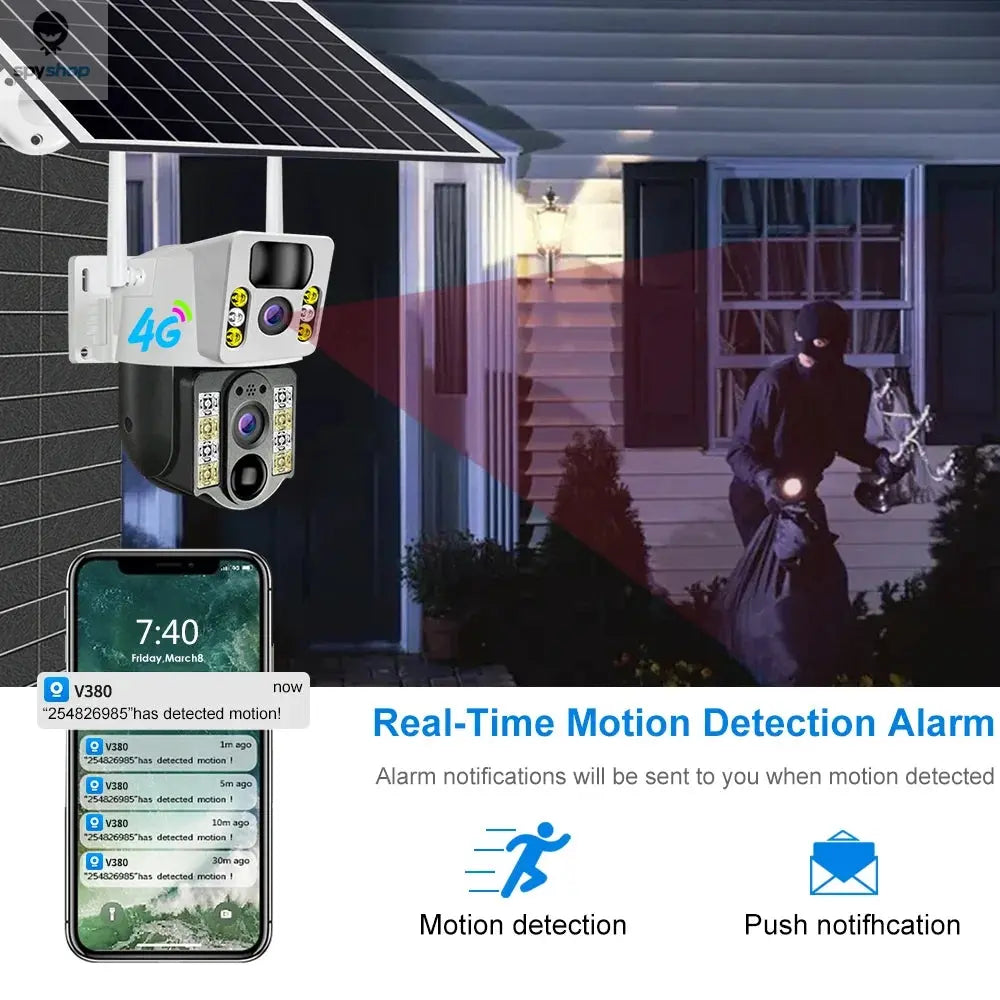 4K Solar Camera 4G SIM Card  Dual Lens 8MP HD Night Vision IP CCTV Surveillance PTZ PIR Human Detection Alarm Waterproof Camera Spy-shop.com