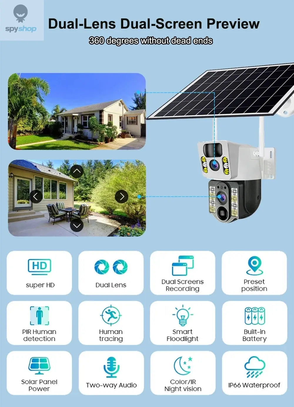 4K Solar Camera 4G SIM Card WiFi Dual Lens 8MP HD Night Vision IP CCTV Surveillance PTZ PIR Human Detection Alarm Waterproof Spy-shop.com