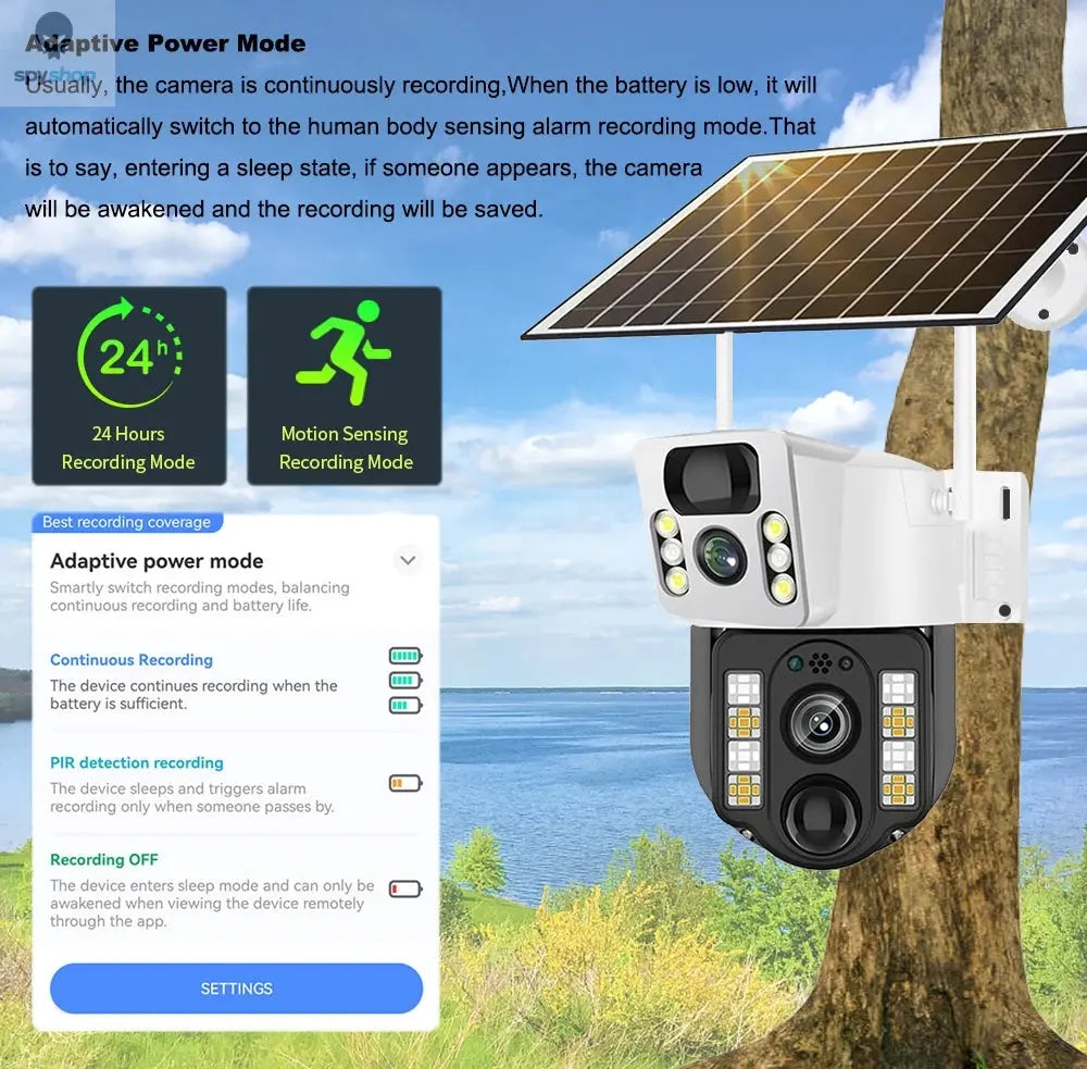 4K Solar Camera 4G SIM Card WiFi Dual Lens 8MP HD Night Vision IP CCTV Surveillance PTZ PIR Human Detection Alarm Waterproof Spy-shop.com