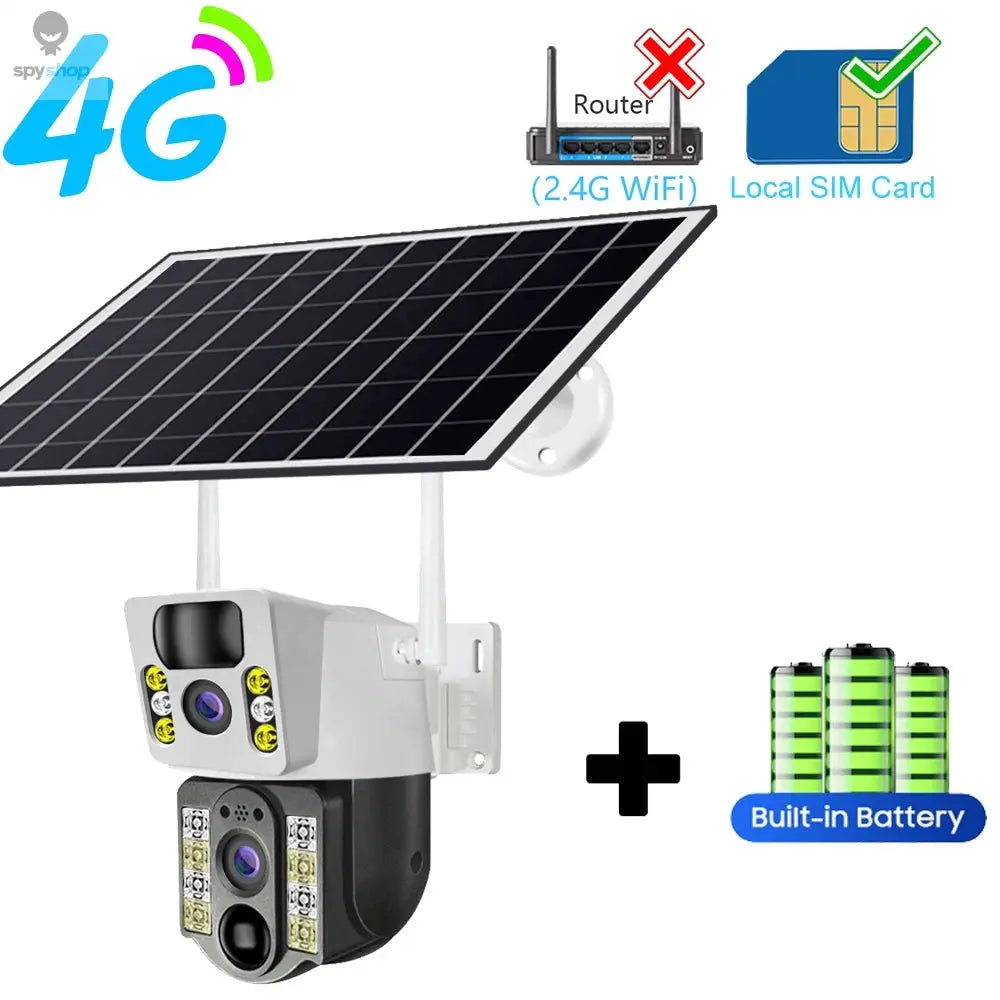 4K Solar Camera 4G SIM Card WiFi Dual Lens 8MP HD Night Vision IP CCTV Surveillance PTZ PIR Human Detection Alarm Waterproof Spy-shop.com