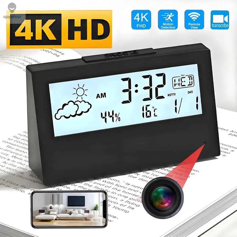 4K mini WiFi clock wireless camera, supports remote viewing, motion detection, loop storage, home nanny style 4KHD camera 