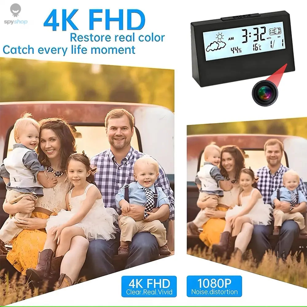 4K mini WiFi clock wireless camera, supports remote viewing, motion detection, loop storage, home nanny style 4KHD camera 