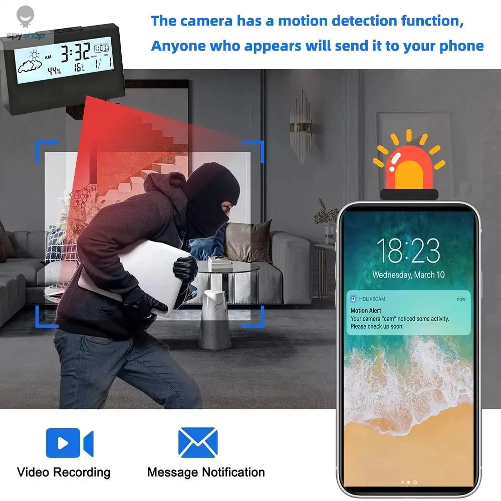 4K mini WiFi clock wireless camera, supports remote viewing, motion detection, loop storage, home nanny style 4KHD camera 