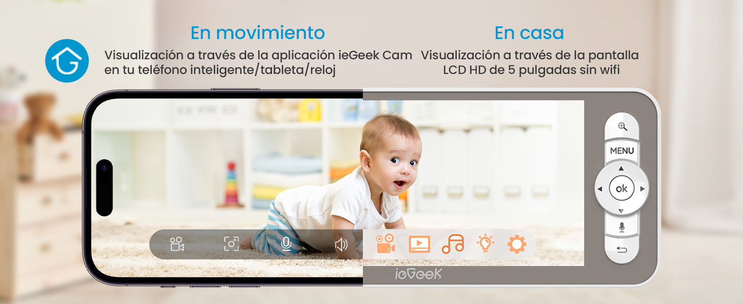 ieGeek 5" 2K Baby Monitor with 360° PTZ and Motion Alerts