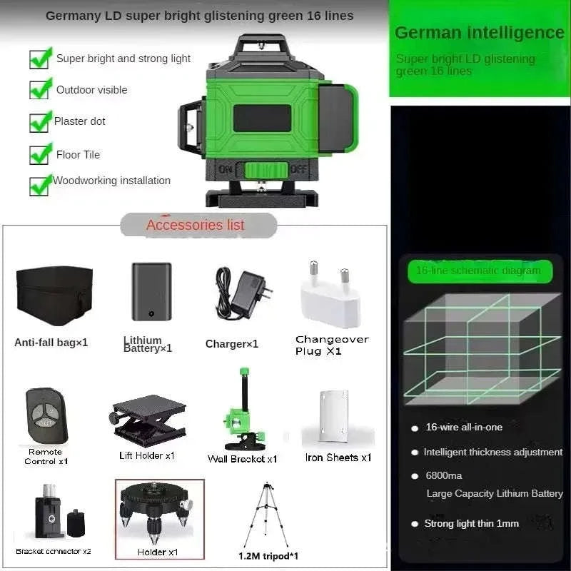 4D Laser Level with 16/12 Lines and 360° Green Beams-Green 8 Line / Poland