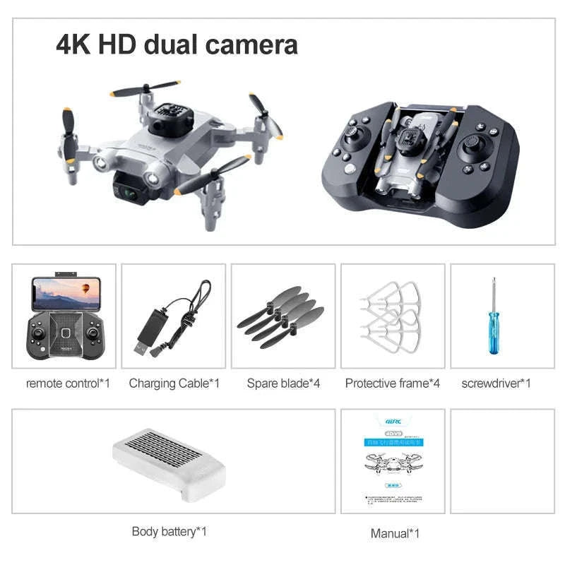 4DRC V30 Mini Drone with HD Camera for Easy Flying-Black-Dual4K-1B