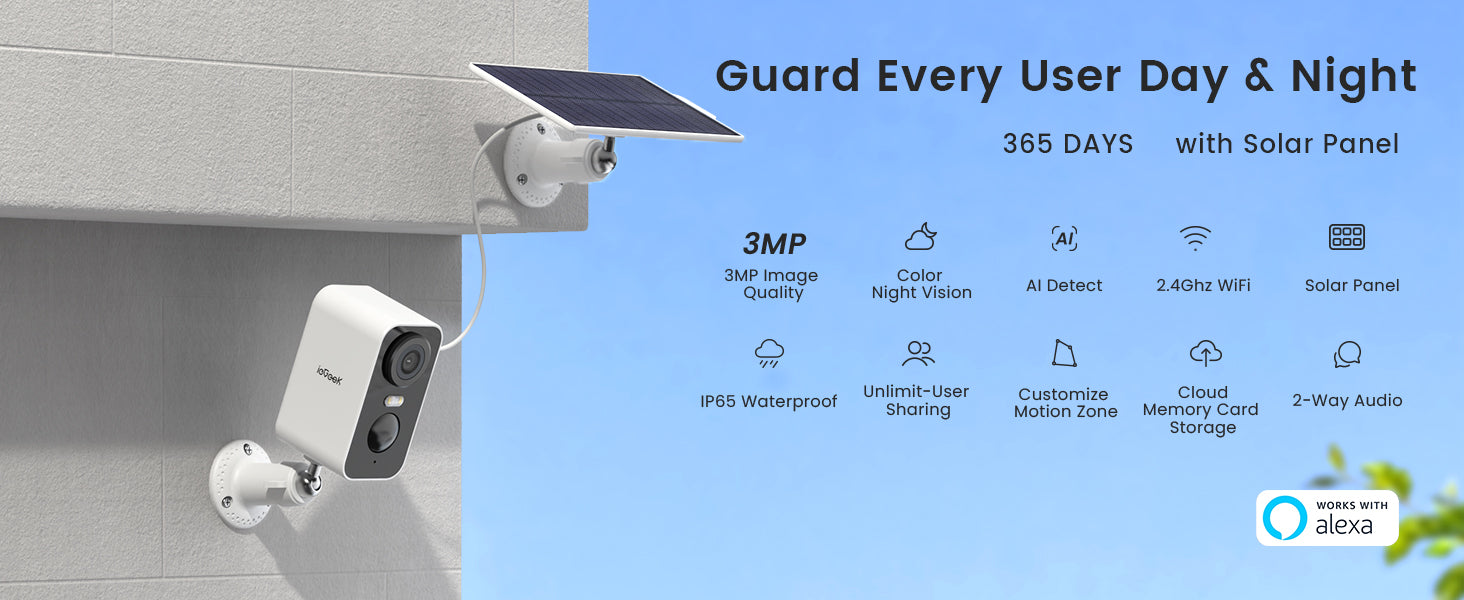 ieGeek 2K Solar Wireless Outdoor Security Camera with Color Night Vision