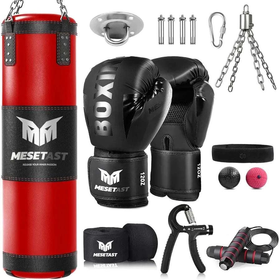 4ft Heavy Punching Bag Set with Gloves for Home Boxing Training-United States