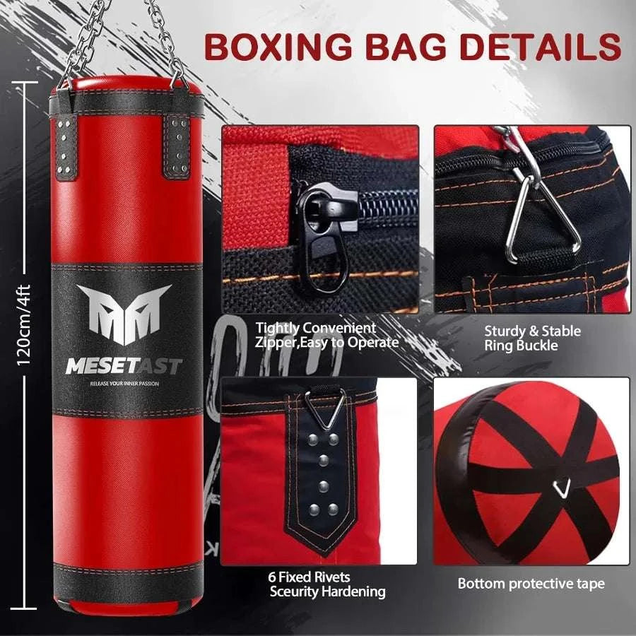 4ft Heavy Punching Bag Set with Gloves for Home Boxing Training-United States