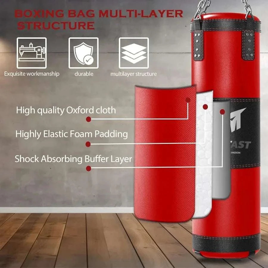 4ft Heavy Punching Bag Set with Gloves for Home Boxing Training-United States