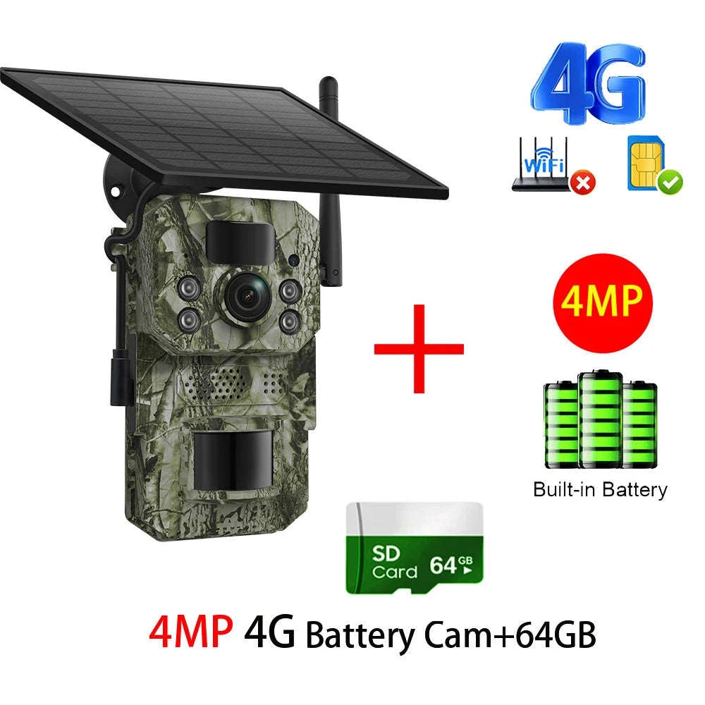 4G 2K 5MP Trail Camera with PIR Motion Detection & Night Vision-only Cam 32GB / france