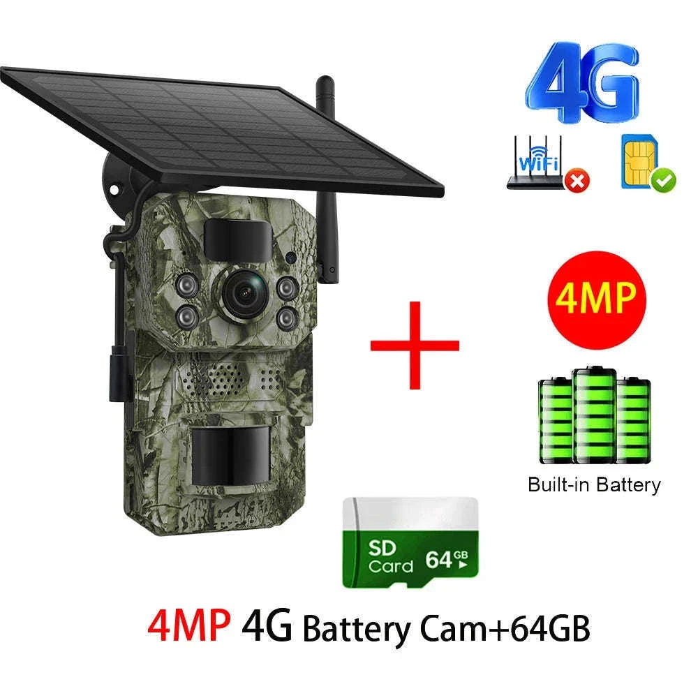 4G 2K 5MP Trail Camera with PIR Motion Detection & Night Vision-only Cam 32GB / france