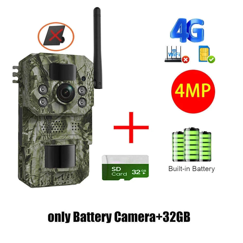 4G 2K 5MP Trail Camera with PIR Motion Detection & Night Vision-only Cam 32GB / france