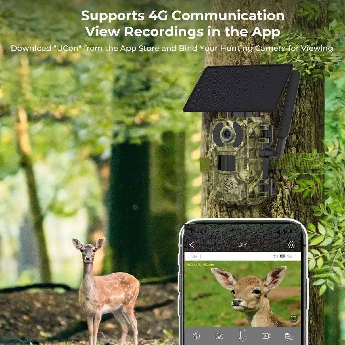 4G Cellular 2K Solar PIR Motion Activated Trail Camera IP66 Night Vision-EU 4G Trail Cam 64G / China Mainland