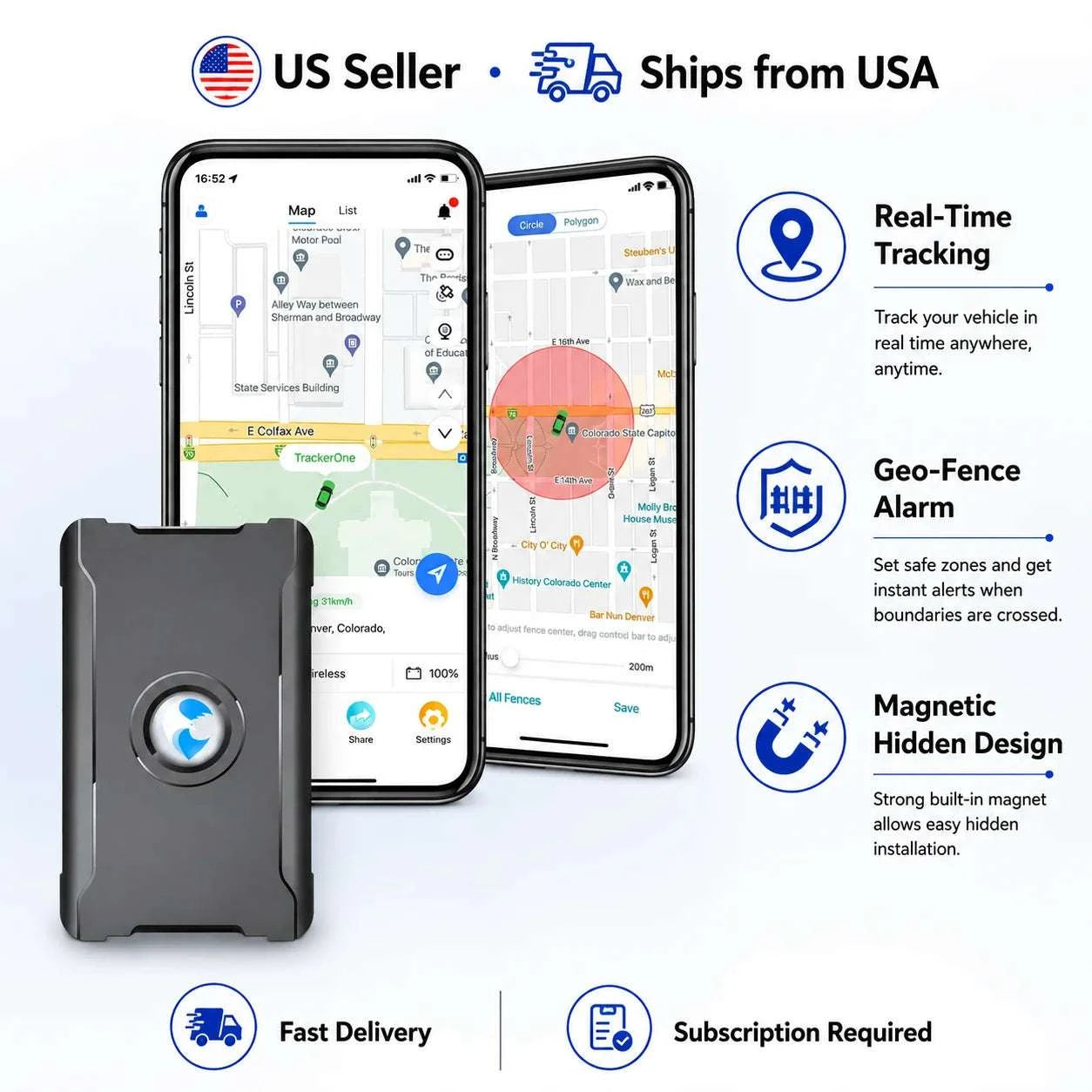 4G LTE GPS Car Tracker with App, Magnetic Hidden Vehicle Locator-black / United States