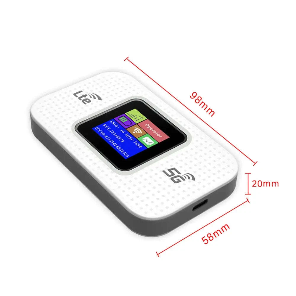 4G LTE Mobile WiFi Router 300Mbps Hotspot Modem with Color Screen-White