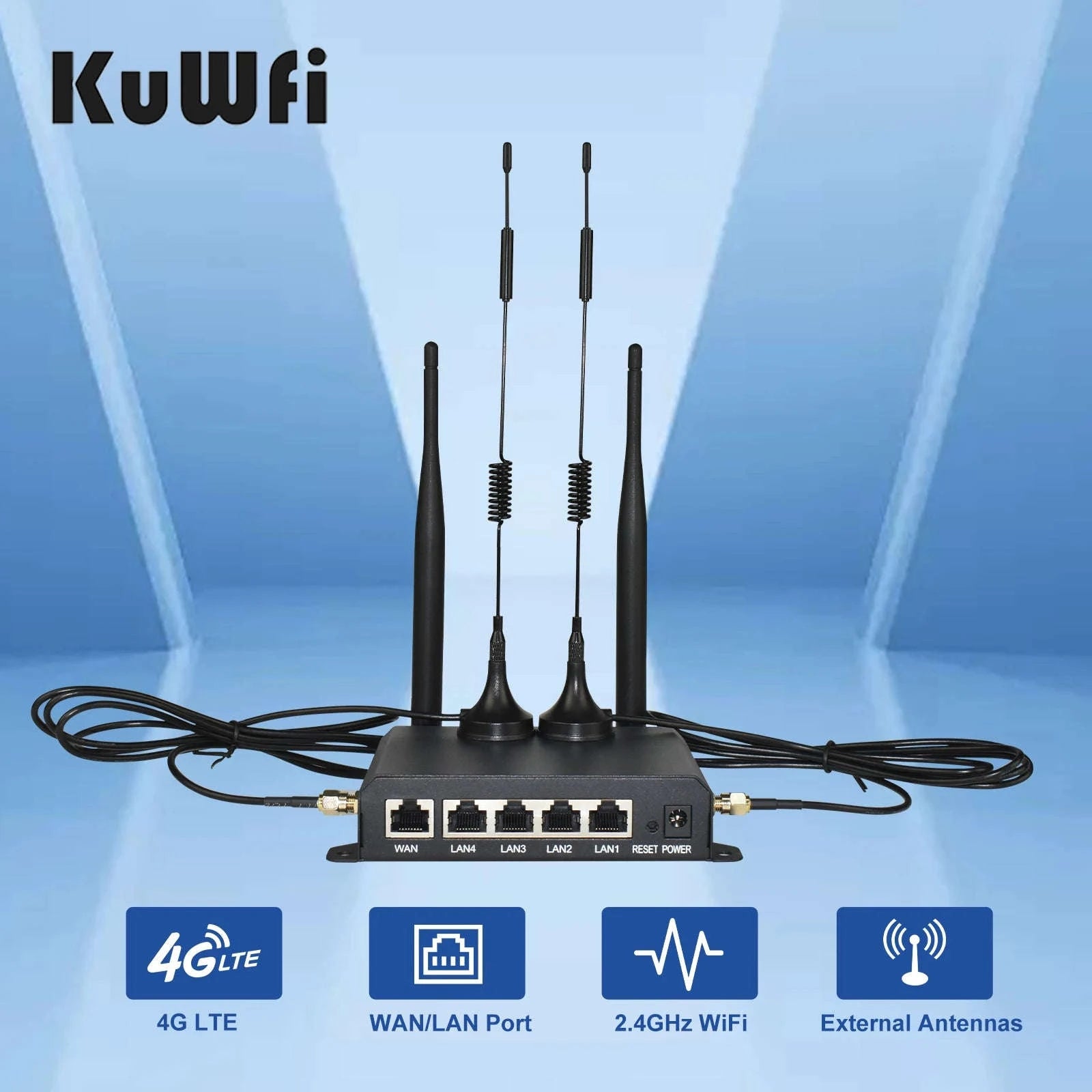 4G LTE Router 300Mbps 2.4GHz WiFi with 4 Detachable Antennas and Ethernet Ports-CAT4 4G Router / EU Plug