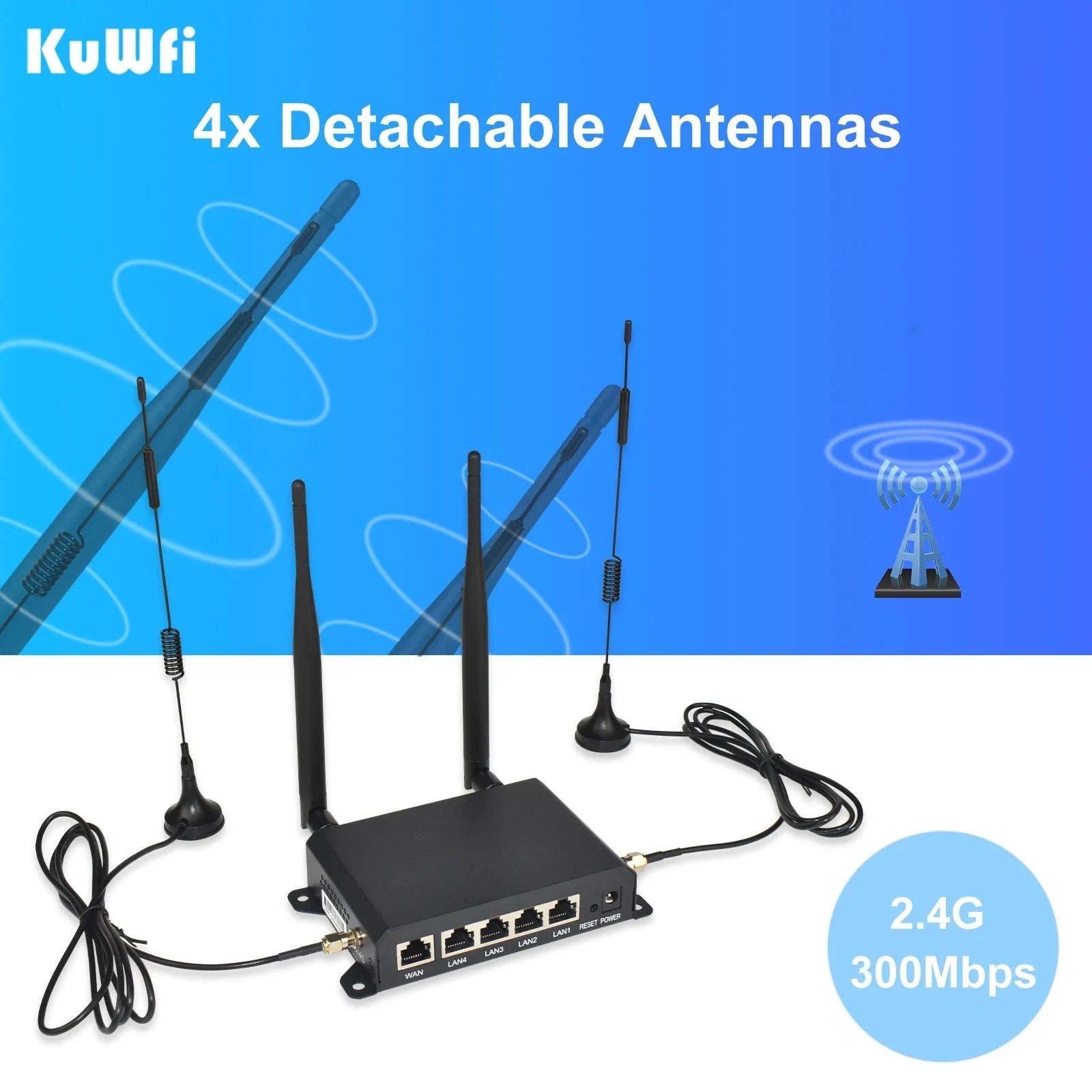 4G LTE Router 300Mbps 2.4GHz WiFi with 4 Detachable Antennas and Ethernet Ports-CAT4 4G Router / EU Plug