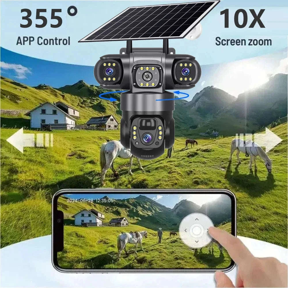 4G LTE Solar Security Camera 15MP Triple Lens PTZ Night Vision-4G CCTV No Card / Poland