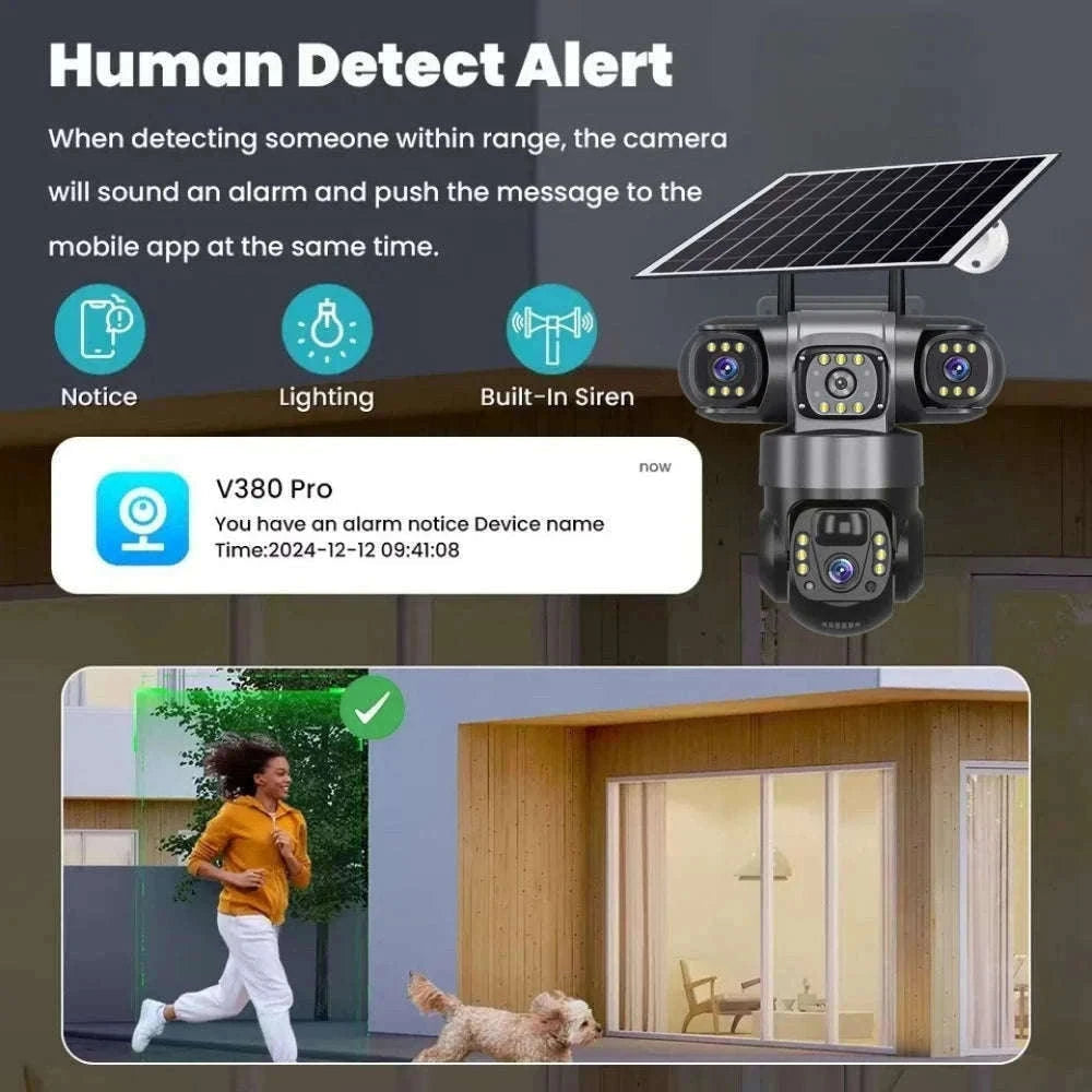 4G LTE Solar Security Camera 15MP Triple Lens PTZ Night Vision-4G CCTV No Card / Poland