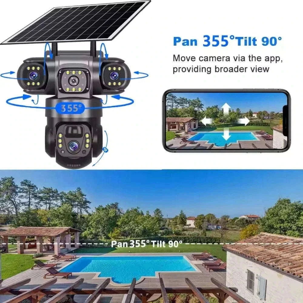 4G LTE Solar Security Camera 15MP Triple Lens PTZ Night Vision-4G CCTV No Card / Poland
