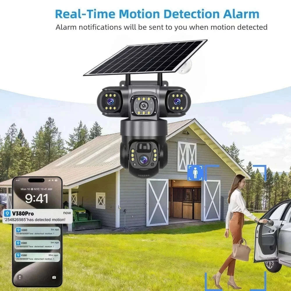 4G LTE Solar Security Camera 15MP Triple Lens PTZ Night Vision-4G CCTV No Card / Poland