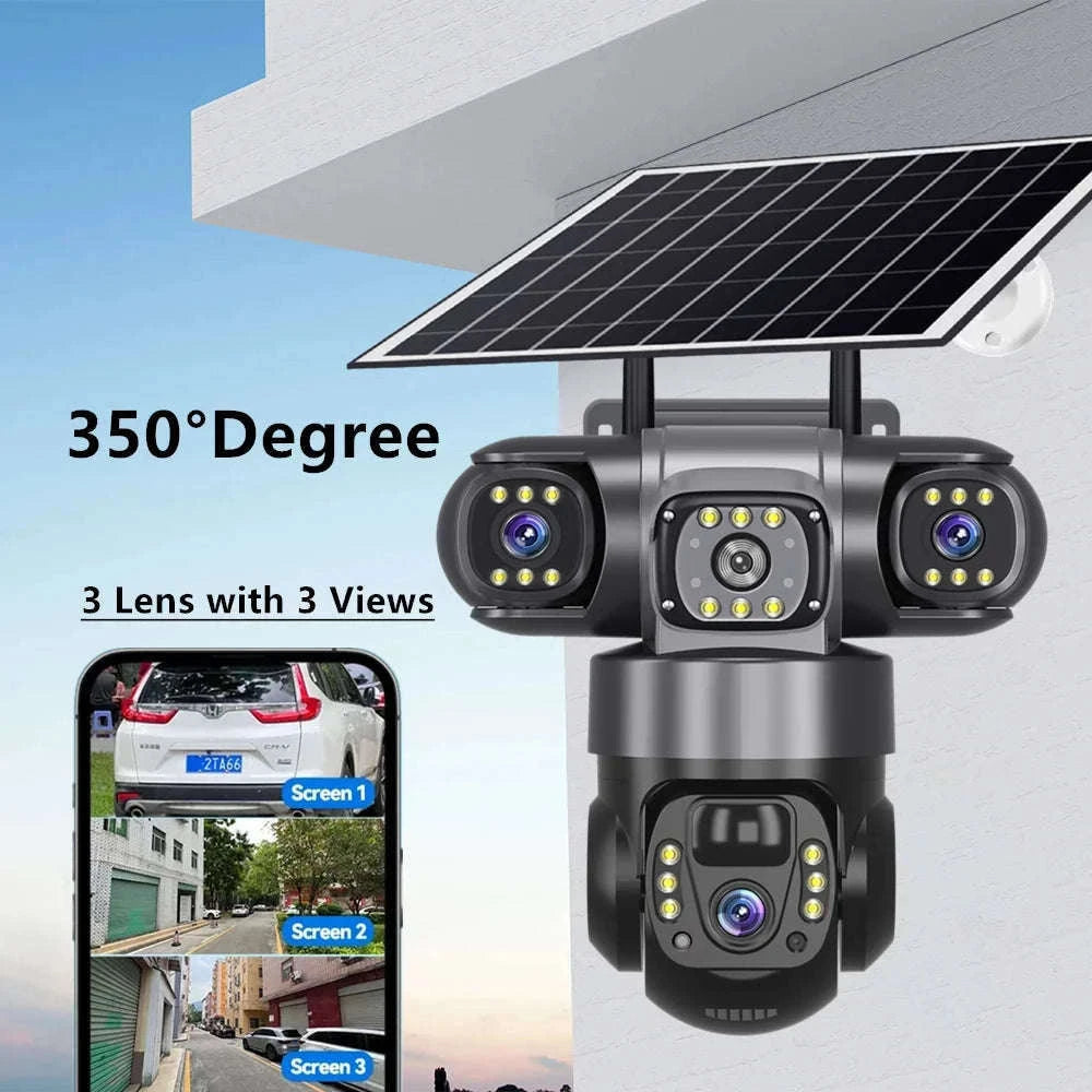 4G LTE Solar Security Camera 15MP Triple Lens PTZ Night Vision-4G CCTV No Card / Poland