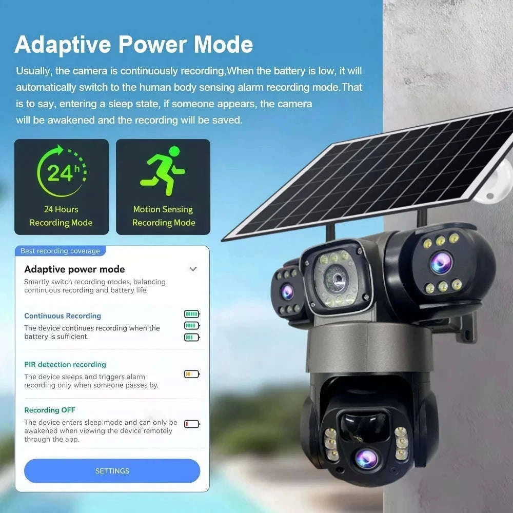4G LTE Solar Security Camera 15MP Triple Lens PTZ Night Vision-4G CCTV No Card / Poland