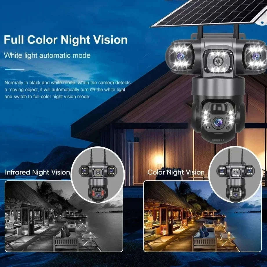 4G LTE Solar Security Camera 15MP Triple Lens PTZ Night Vision-4G CCTV No Card / Poland