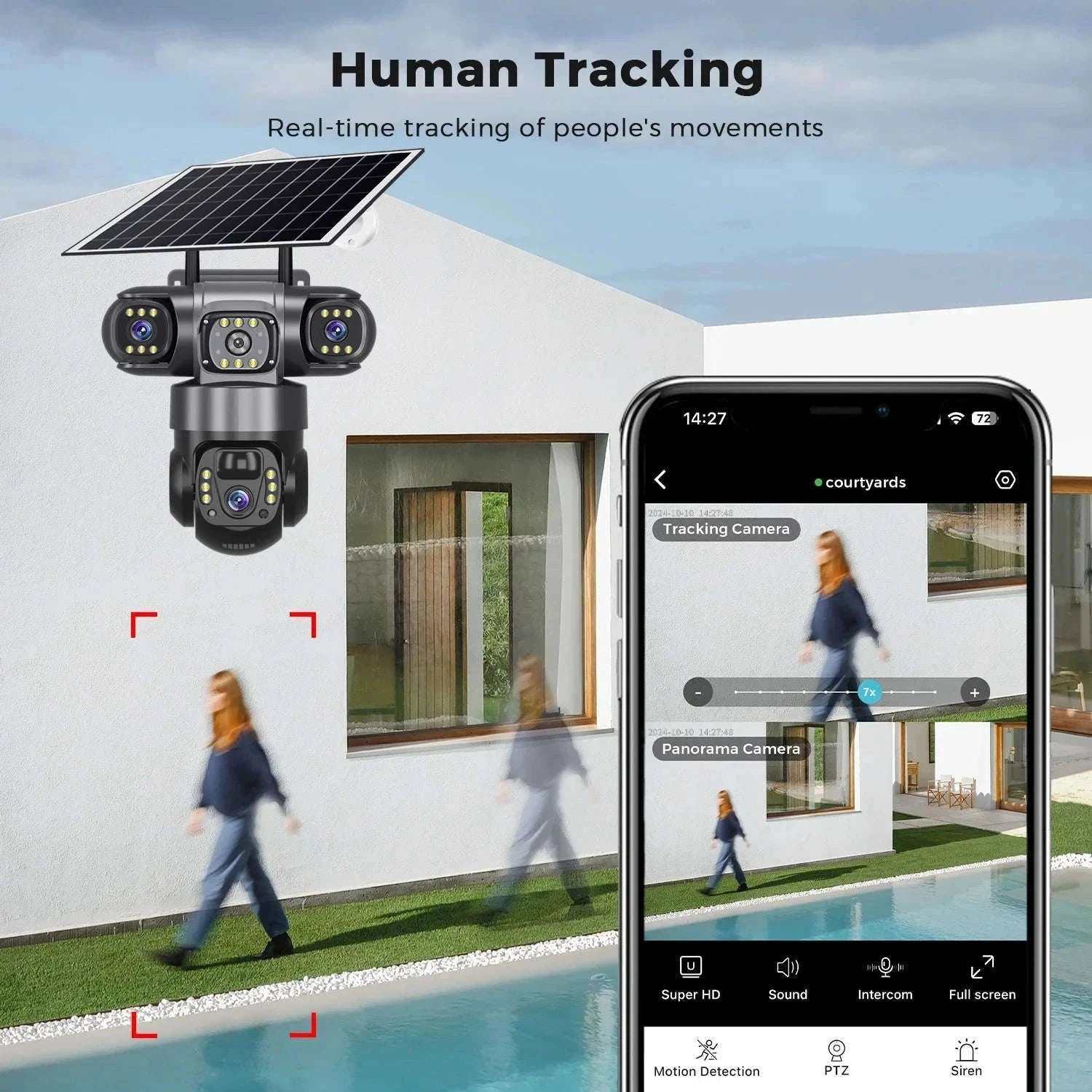 4G LTE Solar Security Camera 15MP Triple Lens PTZ Night Vision-4G CCTV No Card / Poland