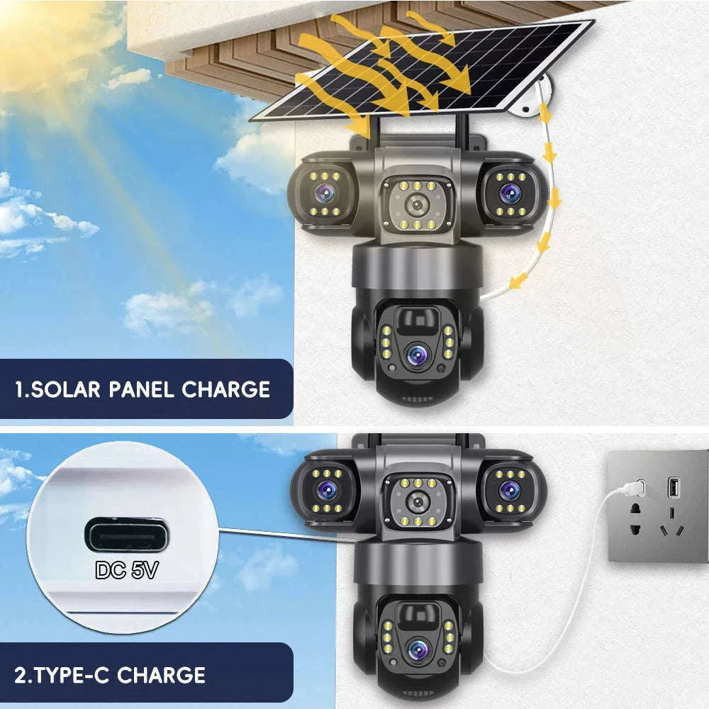 4G LTE Solar Security Camera 15MP Triple Lens PTZ Night Vision-4G CCTV No Card / Poland