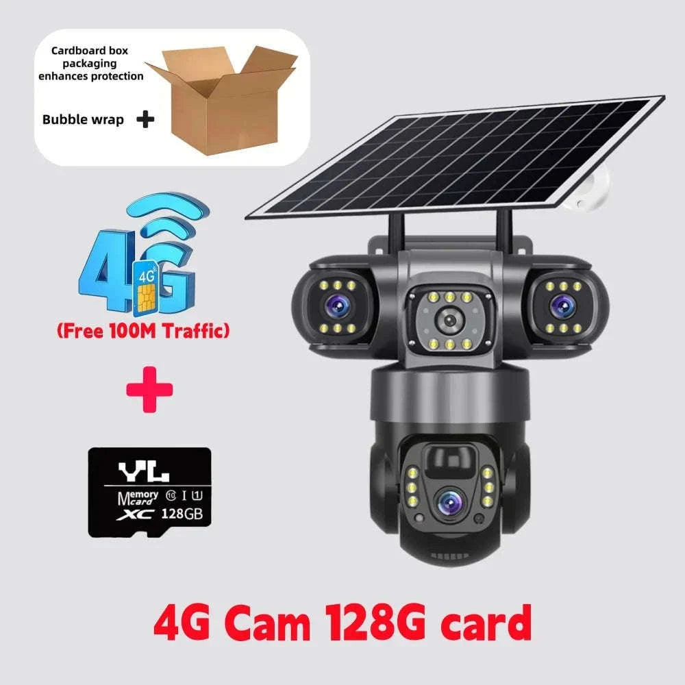 4G LTE Solar Security Camera 15MP Triple Lens PTZ Night Vision-4G CCTV No Card / Poland