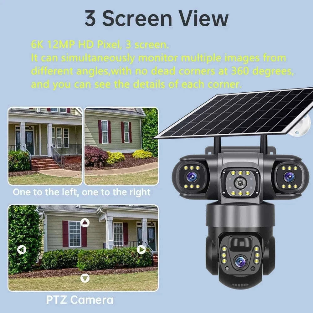 4G LTE Solar Security Camera 15MP Triple Lens PTZ Night Vision-4G CCTV No Card / Poland
