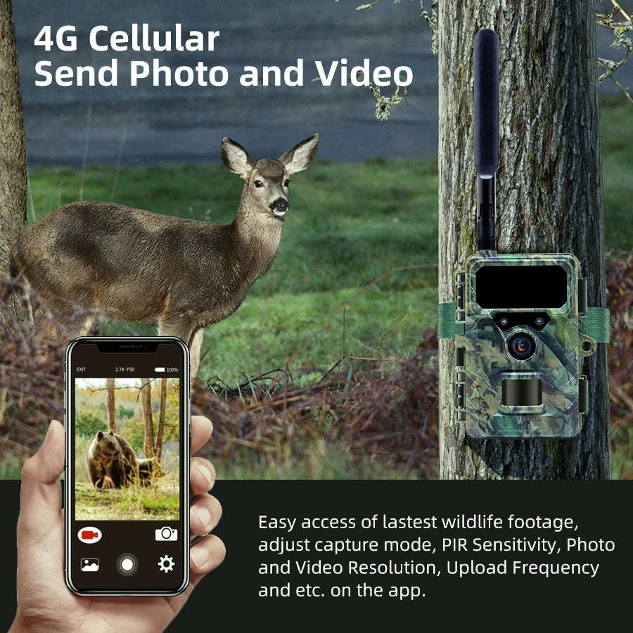 4G LTE Trail Camera with App Control, 2.7K Night Vision-EU Plug-64GB