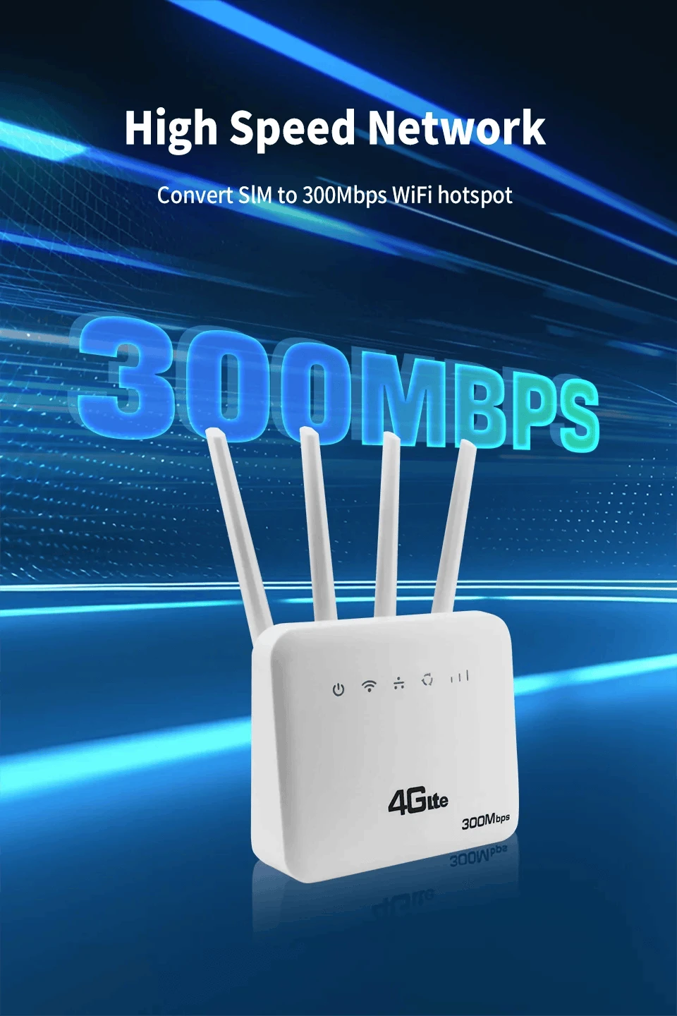 4G LTE WiFi 6 Router 300Mbps SIM Modem for 32 Devices-China Mainland